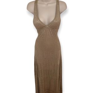 BEIGE & GOLD NETTED MAXI DRESS - XS